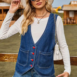 Trendy Denim Vest with Heart Buttons
