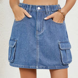 Adjustable Waist Denim Mini Skirt