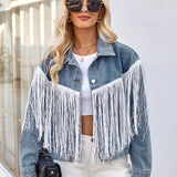 Spring Fringe Long-Sleeve Denim Jacket
