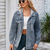 Loose Fit Mid-Length Hooded Denim Jacket