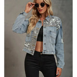 Leopard Print Denim Patchwork Jacket