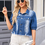 Spring Washed Denim Princess Sleeve Jacket