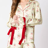 Festive  Mistletoe Print Bow Tie Pajama Set