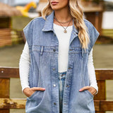 Washed Denim Vest with Unique Pockets