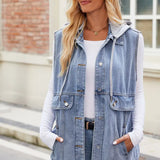 Hooded Denim Vest Sleeveless Jacket Summer Trendy