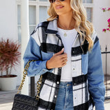 Trendy Washed Plaid Denim Jacket