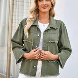 Washed Loose-Fit Army Green Denim Jacket