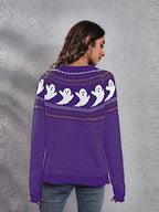 Literary Retro Ghost Pattern  Round Neck Knitted Sweater