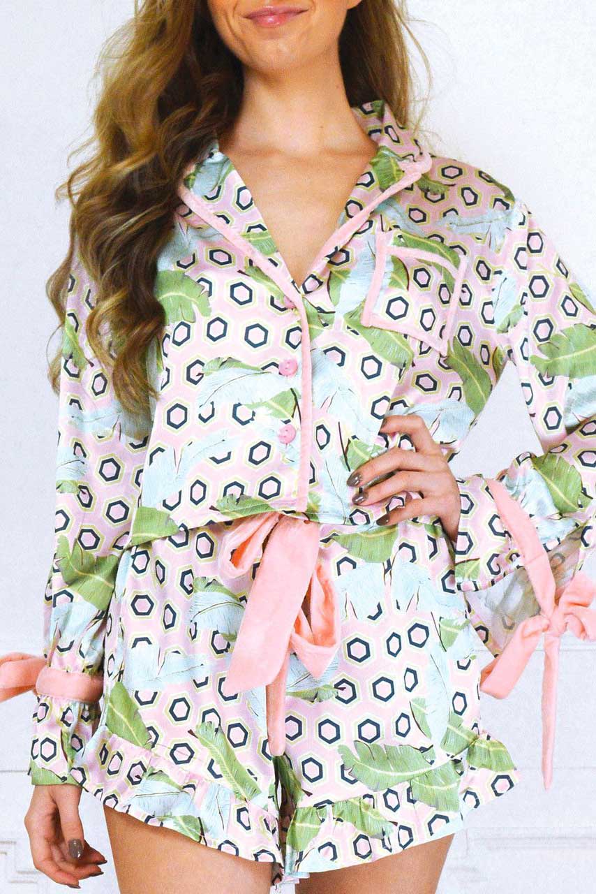 Tie Front Cotton Peplum Blouse Shorts