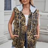 Fashionable Leopard Print Hooded Vest Top