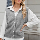 Trendy Button-Up Knit Vest Sweater