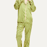 Vintage Green Striped Long Sleeve Pajama Set