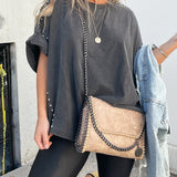 Roll Up Sleeve Studded Oversized Tee