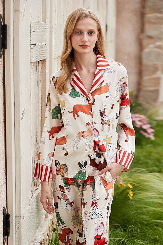 Christmas Dog Print Pajama Set-Pant Set