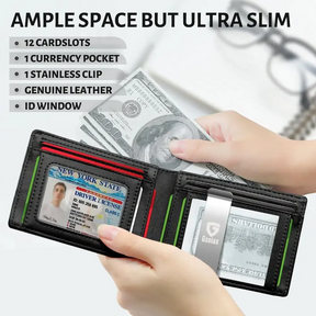 Men's Slim Leather RFID Blocking Wallet - Minimalist Carbon Fiber Bifold