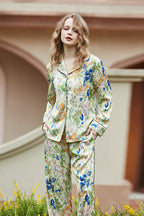 Morning Glory  and Lily Pattern Cardigan Long Sleeve Pajama Set