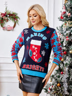 Casual Christmas Socks Embroidery Knit Sweater