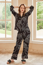 Black Jaguar Print Long-Sleeve Pajama Set