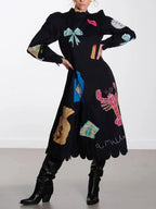Robe midi à volants en coquille Saint-Jacques avec graffiti de homard