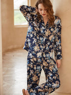 Begonia Flower Print Long-Sleeve Pajama Loungewear Set