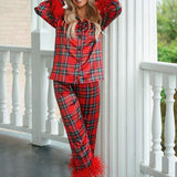 Plaid Print Satin Pajama Set