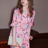 Elephant and Furniture Print Short-Sleeve Loungewear Set