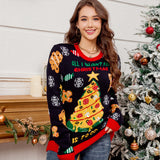 Casual Crewneck Embroidered Christmas Tree Sweater