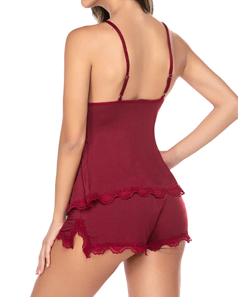 Women's Modal Lace Trim V-Neck Camisole and Shorts Pajama Set