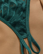 Women's Lace Sexy Underwire Spaghetti Straps Adjustable Bra and Open Crotch Design Thong Set