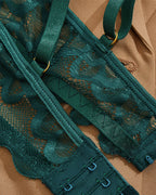 Women's Lace Sexy Underwire Spaghetti Straps Adjustable Bra and Open Crotch Design Thong Set