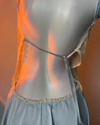 Women's V-Neck Lace Colorblock Ice Silk Bow Design Suspender Nightdress