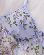 Women's Sexy Butterfly Embroidery Mesh Suspender Nightdress and Thong Set