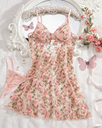 Women's Sexy Butterfly Embroidery Mesh Suspender Nightdress and Thong Set