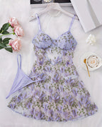 Women's Sexy Butterfly Embroidery Mesh Suspender Nightdress and Thong Set