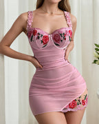Sexy Mesh See-Through Flower Embroidery Slim Hip Nightdress