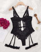 Sexy Lace Mesh Backless Ruffled Decoration Hollow Ring Buckle One-Piece Pajamas