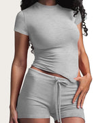 Casual Modal Short Sleeve T-shirt and Drawstring Waist Shorts Homewear Two-piece Set