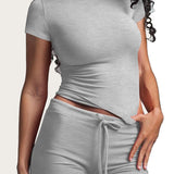 Casual Modal Short Sleeve T-shirt and Drawstring Waist Shorts Homewear Two-piece Set