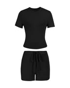 Casual Modal Short Sleeve T-shirt and Drawstring Waist Shorts Homewear Two-piece Set