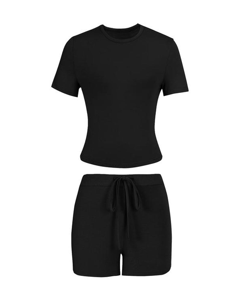 Casual Modal Short Sleeve T-shirt and Drawstring Waist Shorts Homewear Two-piece Set