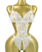 Women's Sexy Hollow Translucent Floral Lace Backless One-Piece Pajamas