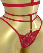Women's Floral Lace Sexy Adjustable Strap Bra and Thong Set