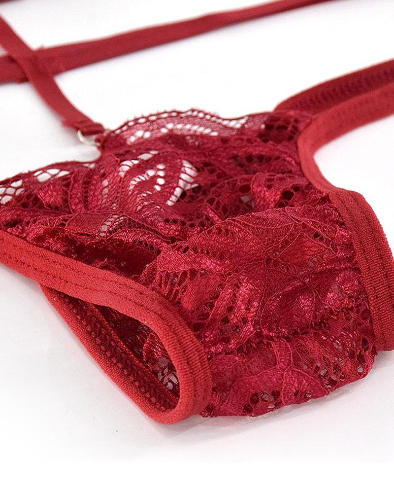 Women's Floral Lace Sexy Adjustable Strap Bra and Thong Set