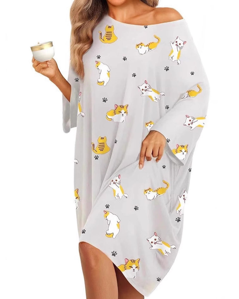 Women's Casual Printed Short Sleeves With Pockets Loose and Comfortable Home Wear