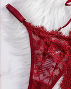 Sexy Bow Decorated Contrast Lace Suspender Nightdress Nightdress and Thong Set