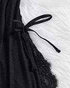 Sexy Bow Decorated Contrast Lace Suspender Nightdress Nightdress and Thong Set