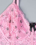 Sexy Lace See-Through Heart Print Camisole Nightdress and Thong Set