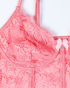 Sexy Lace See-Through Heart Print Camisole Nightdress and Thong Set