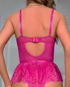 Sexy Lace Heart-shaped Decorated Suspender Nightdress Garter Fishnet Stockings Set