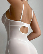 Butterfly Applique Mesh Sheer Slit Fitted Camisole Nightdress and Thong Set